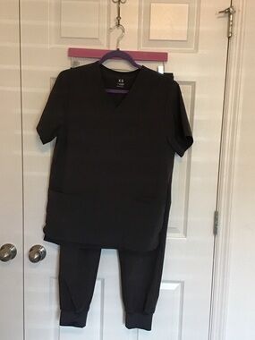 Dark Gray Medical Scrub Set - V-Neck Top & Jogger Pants